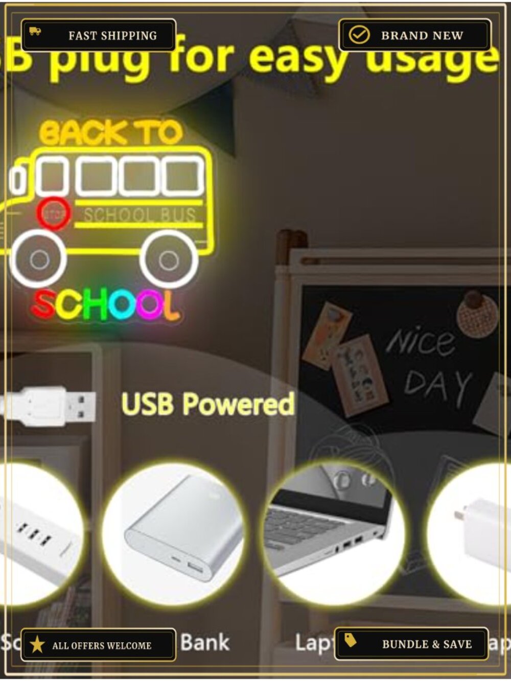 LED Neon Sign School Bus Decor Dimmable Acrylic Wall Art - Picture 5 of 6
